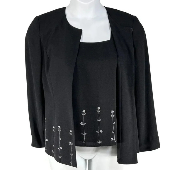 VTG Betu NWT Womens Black 2 Piece Embroidered Blazer 6 Tank Top 8 Career Wear - Picture 3 of 16